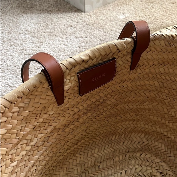 MEDIUM TRIOMPHE CELINE CLASSIC PANIER IN PALM LEAVES AND CALFSKIN TAN - Picture 9 of 16